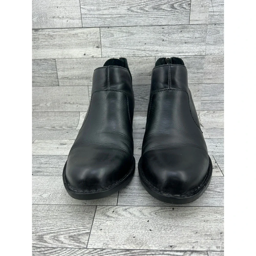 Born Kerri Black Leather Ankle Boots Block Heel Rear Zip D89903 Women Sz 9M - Picture 4 of 14
